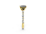 Yellow gold Fancy Black Princess Cut Diamond Solitaire with Side Stones on a Pavé Band and Four-Prong Setting_2