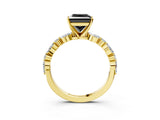 Yellow gold Fancy Black Princess Cut Diamond Solitaire with Side Stones on a Pavé Band and Four-Prong Setting_3