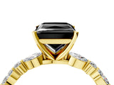 Yellow gold Fancy Black Princess Cut Diamond Solitaire with Side Stones on a Pavé Band and Four-Prong Setting_4