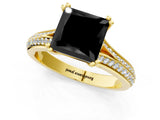 Yellow gold Fancy Black Princess Cut Diamond Split Shank Engagement Ring with Pavé Band_1
