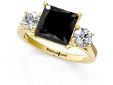 Yellow gold Fancy Black Princess Cut Diamond Three-Stone Engagement Ring with Prong Setting and Pavé Band_1
