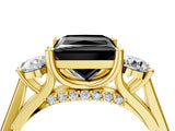 Yellow gold Fancy Black Princess Cut Diamond Three-Stone Engagement Ring with Prong Setting and Pavé Band_4