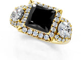 Yellow gold Fancy Black Princess Cut Diamond Three-Stone Halo Ring with Prong Setting and Pavé Accents_1