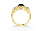 Yellow gold Fancy Black Princess Cut Diamond Three-Stone Halo Ring with Prong Setting and Pavé Accents_3