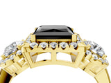 Yellow gold Fancy Black Princess Cut Diamond Three-Stone Halo Ring with Prong Setting and Pavé Accents_4