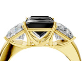 Yellow gold Fancy Black Princess Cut Diamond Three-Stone Ring with Four-Prong Setting and Classic Band_4