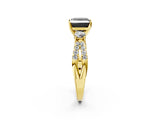 Yellow gold Fancy Black Princess Cut Diamond Three-Stone Ring with Pavé Split Shank and Four-Prong Setting_2