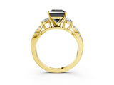Yellow gold Fancy Black Princess Cut Diamond Three-Stone Ring with Pavé Split Shank and Four-Prong Setting_3