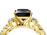 Yellow gold Fancy Black Princess Cut Diamond Three-Stone Ring with Pavé Split Shank and Four-Prong Setting_4