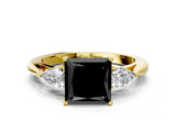 Yellow gold Fancy Black Princess Cut Diamond Three-Stone Ring with Pear Side Stones and Four-Prong Setting_24