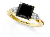 Yellow gold Fancy Black Princess Cut Diamond Three-Stone Ring with Pear Side Stones and Four-Prong Setting_25