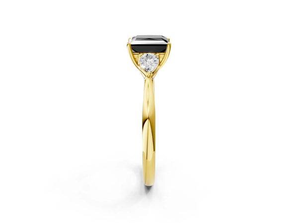 Yellow Gold Princess Cut Three Stone Pear Side Engagement Ring Setting for Black Center