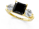Yellow gold Fancy Black Princess Cut Diamond Three-Stone Ring with Prong Setting and Pavé Band_1