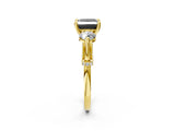 Yellow gold Fancy Black Princess Cut Diamond Three-Stone Ring with Prong Setting and Pavé Band_2