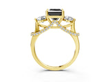 Yellow gold Fancy Black Princess Cut Diamond Three-Stone Ring with Prong Setting and Pavé Band_3