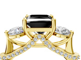 Yellow gold Fancy Black Princess Cut Diamond Three-Stone Ring with Prong Setting and Pavé Band_4