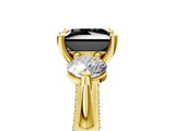 Yellow gold Fancy Black Princess Cut Diamond Three-Stone Ring with Prong Setting and Pavé Band_5