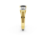 Yellow gold Fancy Black Princess Cut Diamond Three-Stone Ring with Prong Setting and Textured Band_2