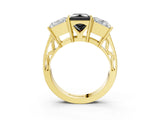 Yellow gold Fancy Black Princess Cut Diamond Three-Stone Ring with Prong Setting and Textured Band_3