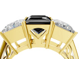 Yellow gold Fancy Black Princess Cut Diamond Three-Stone Ring with Prong Setting and Textured Band_4