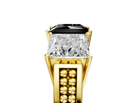 Yellow gold Fancy Black Princess Cut Diamond Three-Stone Ring with Prong Setting and Textured Band_5