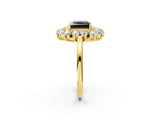 Yellow gold Fancy Black Princess Cut Halo Cluster Diamond Ring with Pave Band and Four-Prong Setting_14