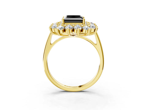 Yellow gold Fancy Black Princess Cut Halo Cluster Diamond Ring with Pave Band and Four-Prong Setting_15