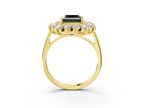 Yellow gold Fancy Black Princess Cut Halo Cluster Diamond Ring with Pave Band and Four-Prong Setting_3