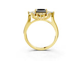 Yellow gold Fancy Black Princess Cut Halo Diamond Cluster Ring with Marquise and Round Stones on a White Gold Band with Prong Setting_3