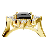 Yellow gold Fancy Black Princess Cut Halo Diamond Cluster Ring with Marquise and Round Stones on a White Gold Band with Prong Setting_4