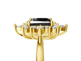 Yellow gold Fancy Black Princess Cut Halo Diamond Cluster Ring with Marquise and Round Stones on a White Gold Band with Prong Setting_5