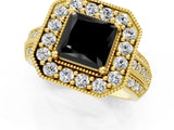 Yellow gold Fancy Black Princess Cut Halo Diamond Engagement Ring with Pave Split Shank and Four-Prong Setting_1