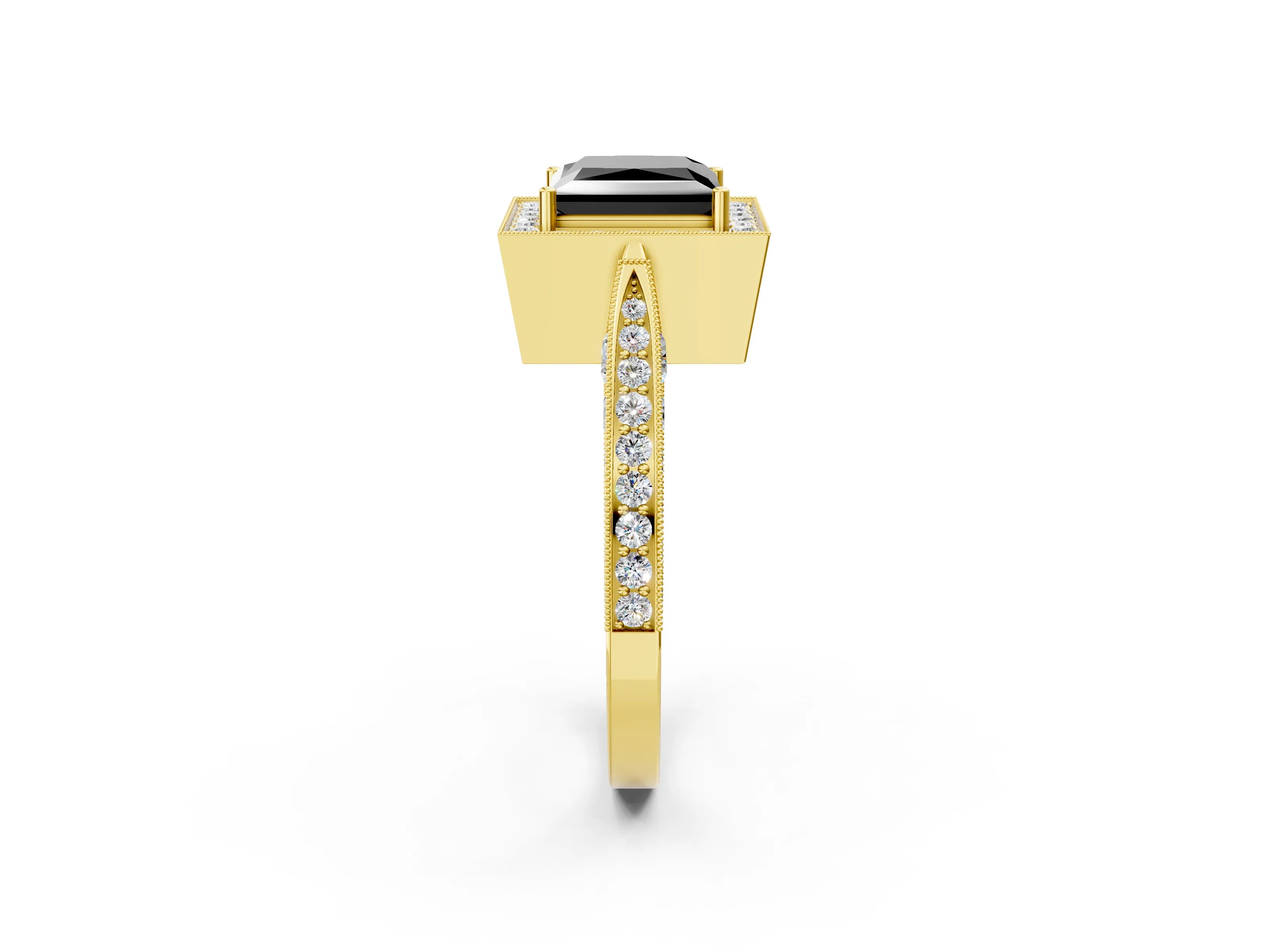 Yellow gold Fancy Black Princess Cut Halo Diamond Engagement Ring with Split Shank Band and Four-Prong Setting_2