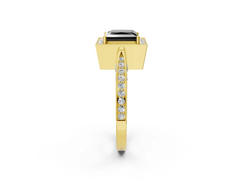 Yellow gold Fancy Black Princess Cut Halo Diamond Engagement Ring with Split Shank Band and Four-Prong Setting_2