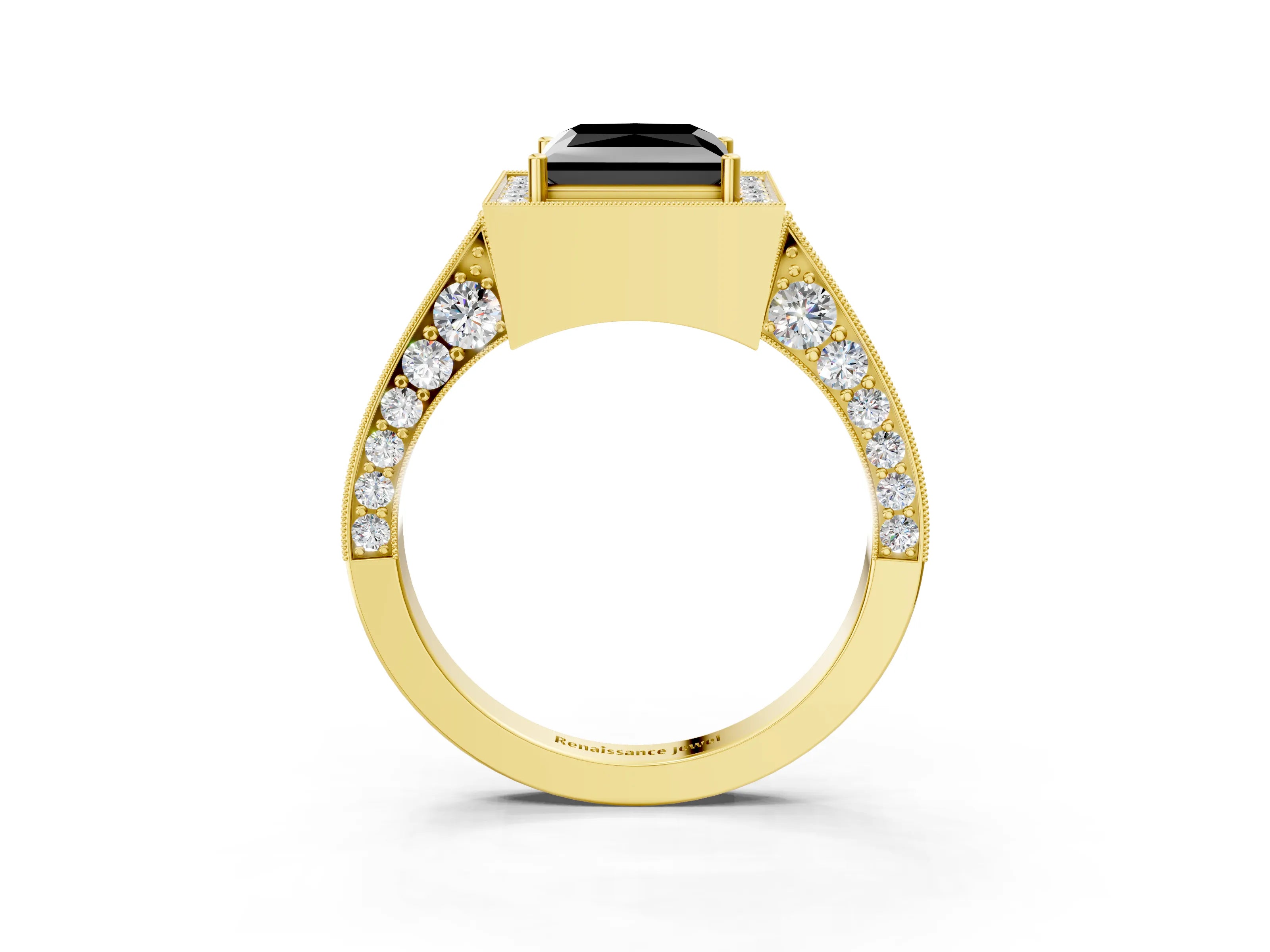 Yellow gold Fancy Black Princess Cut Halo Diamond Engagement Ring with Split Shank Band and Four-Prong Setting_3