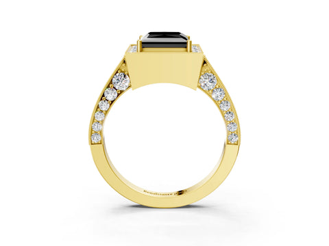 Yellow gold Fancy Black Princess Cut Halo Diamond Engagement Ring with Split Shank Band and Four-Prong Setting_3