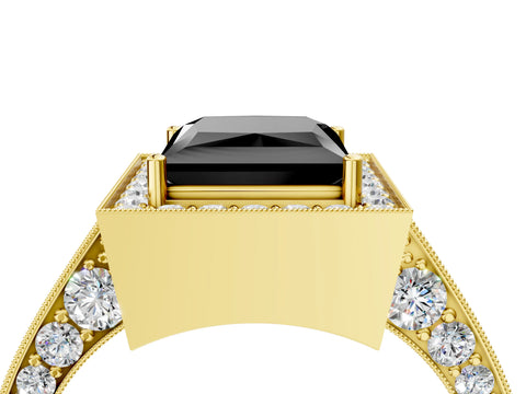Yellow gold Fancy Black Princess Cut Halo Diamond Engagement Ring with Split Shank Band and Four-Prong Setting_4