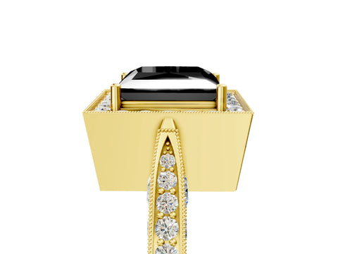 Yellow gold Fancy Black Princess Cut Halo Diamond Engagement Ring with Split Shank Band and Four-Prong Setting_5