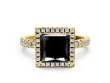 Yellow gold Fancy Black Princess Cut Halo Diamond Pave Band with Prong Setting