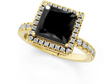 Yellow gold Fancy Black Princess Cut Halo Diamond Pave Band with Prong Setting_1