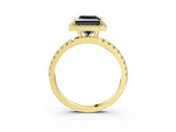 Yellow gold Fancy Black Princess Cut Halo Diamond Pave Band with Prong Setting_3