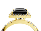 Yellow gold Fancy Black Princess Cut Halo Diamond Pave Band with Prong Setting_4