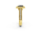 Yellow gold Fancy Black Princess Cut Halo Diamond Ring with Beaded Split Shank and Four-Prong Setting_2