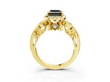 Yellow gold Fancy Black Princess Cut Halo Diamond Ring with Milgrain and Bezel Accents on a Split Shank Band_16