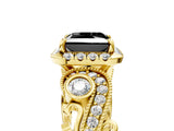Yellow gold Fancy Black Princess Cut Halo Diamond Ring with Milgrain and Bezel Accents on a Split Shank Band_18