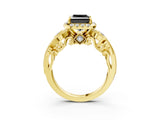Yellow gold Fancy Black Princess Cut Halo Diamond Ring with Milgrain and Bezel Accents on a Split Shank Band_27