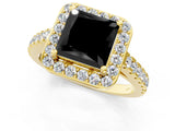 Yellow gold Fancy Black Princess Cut Halo Diamond Ring with Pavé Band and Three-Prong Setting_1