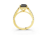 Yellow gold Fancy Black Princess Cut Halo Diamond Ring with Pavé Band and Three-Prong Setting_3