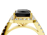 Yellow gold Fancy Black Princess Cut Halo Diamond Ring with Pavé Band and Three-Prong Setting_4