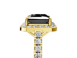 Yellow gold Fancy Black Princess Cut Halo Diamond Ring with Pavé Band and Three-Prong Setting_5